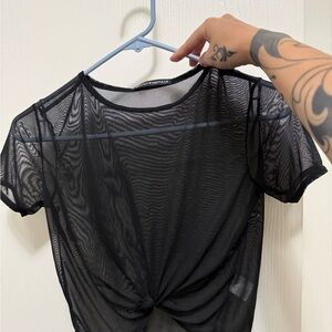 Brandy Melville Sheer Black Mesh Tee